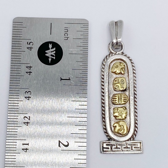 Vintage ORO MAYA OM Sterling Silver Two Tone Aztec Pendant - Picture 6 of 7